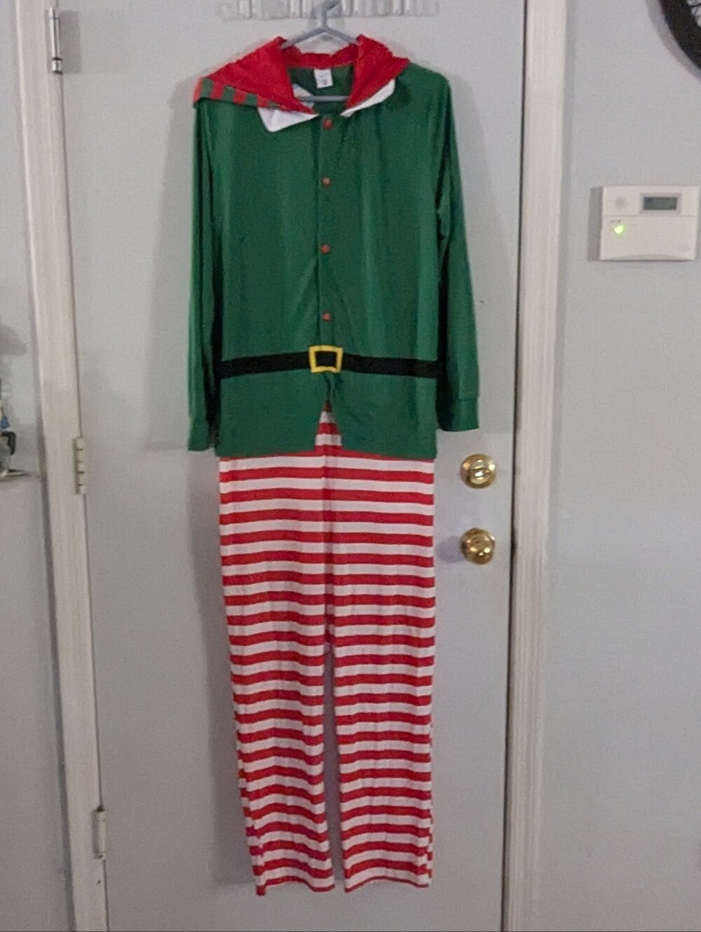Holiday Elf Costume Pajama Set Adult Med